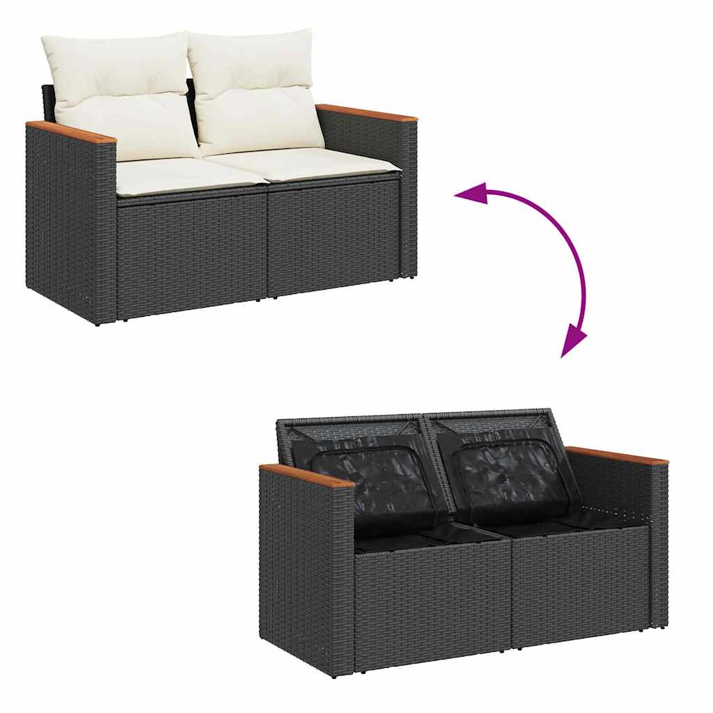 Tuinbankenset met kussen 14 pcs Zwart en Crème poly rattan is nu te koop bij PeponiXL, paradijselijk wonen!