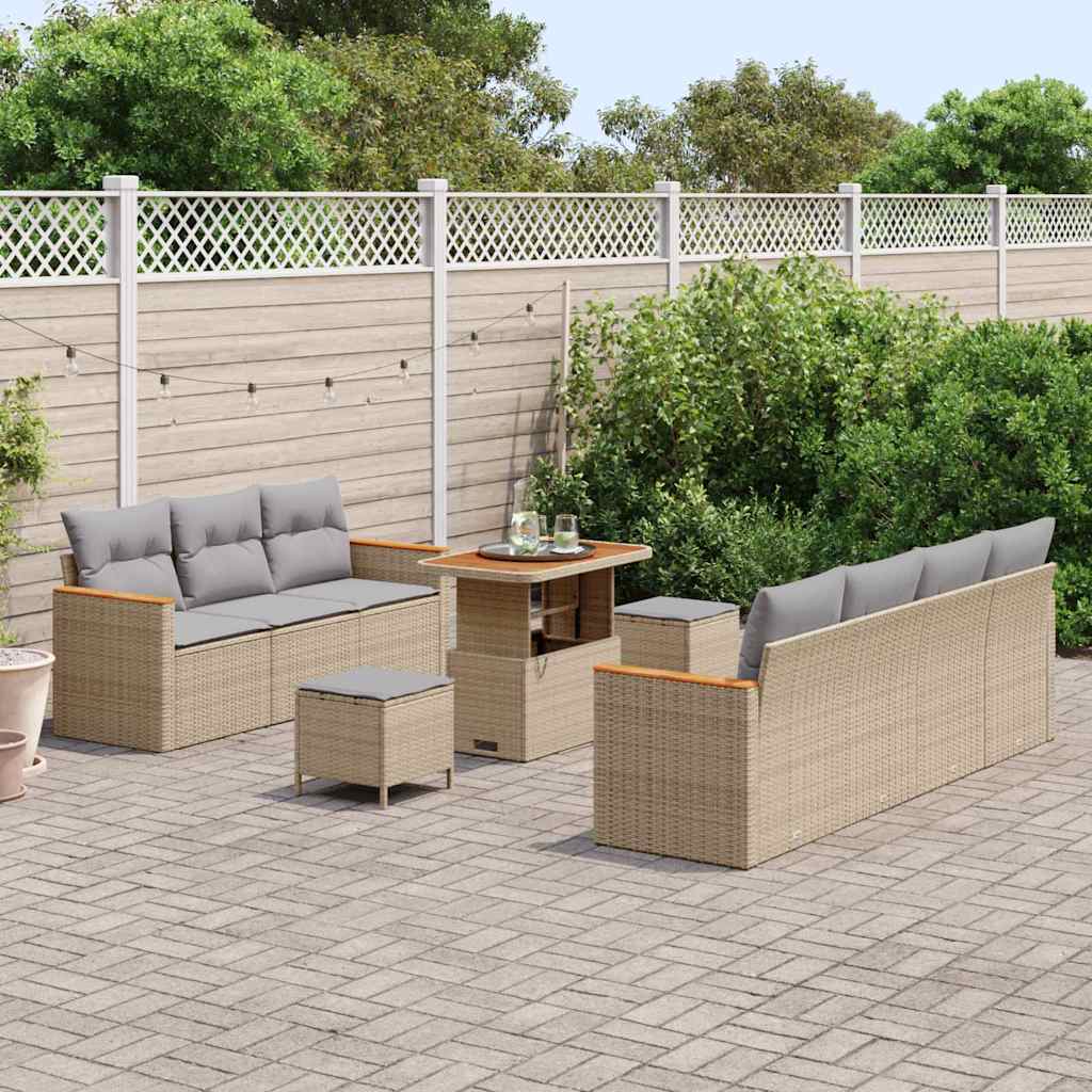 Tuinbankenset 14 pcs Beige en Licht Grijs poly rattan is nu te koop bij PeponiXL, paradijselijk wonen!