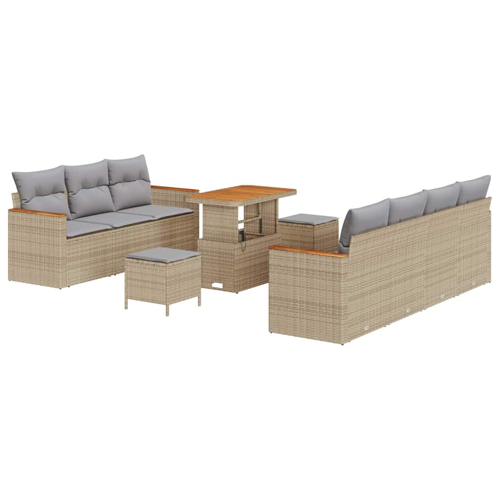 Tuinbankenset 14 pcs Beige en Licht Grijs poly rattan is nu te koop bij PeponiXL, paradijselijk wonen!