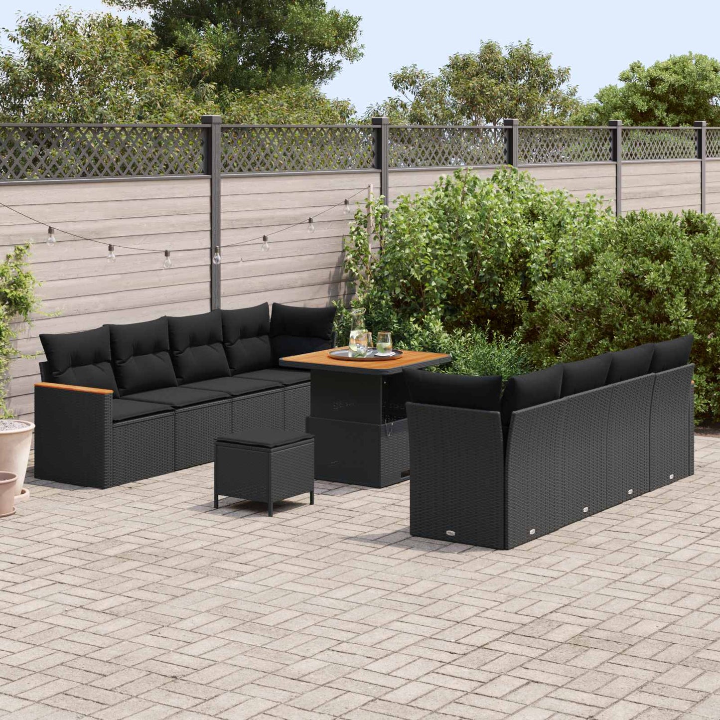 Tuinbankenset met kussen 12 pcs Zwart poly rattan is nu te koop bij PeponiXL, paradijselijk wonen!