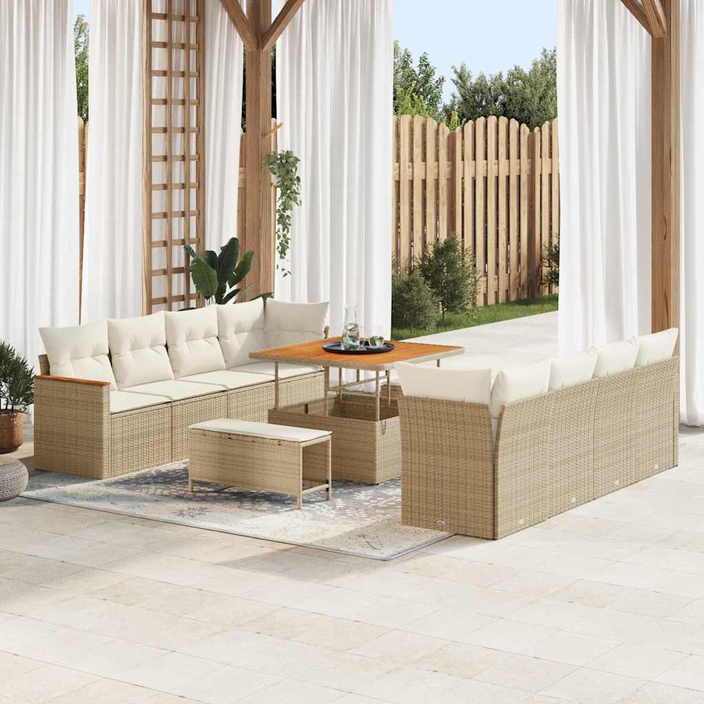 Tuinbankenset met kussen 12 pcs Beige poly rattan is nu te koop bij PeponiXL, paradijselijk wonen!