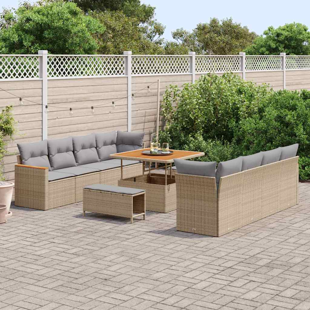 Tuinbankenset met kussen 12 pcs Beige poly rattan is nu te koop bij PeponiXL, paradijselijk wonen!