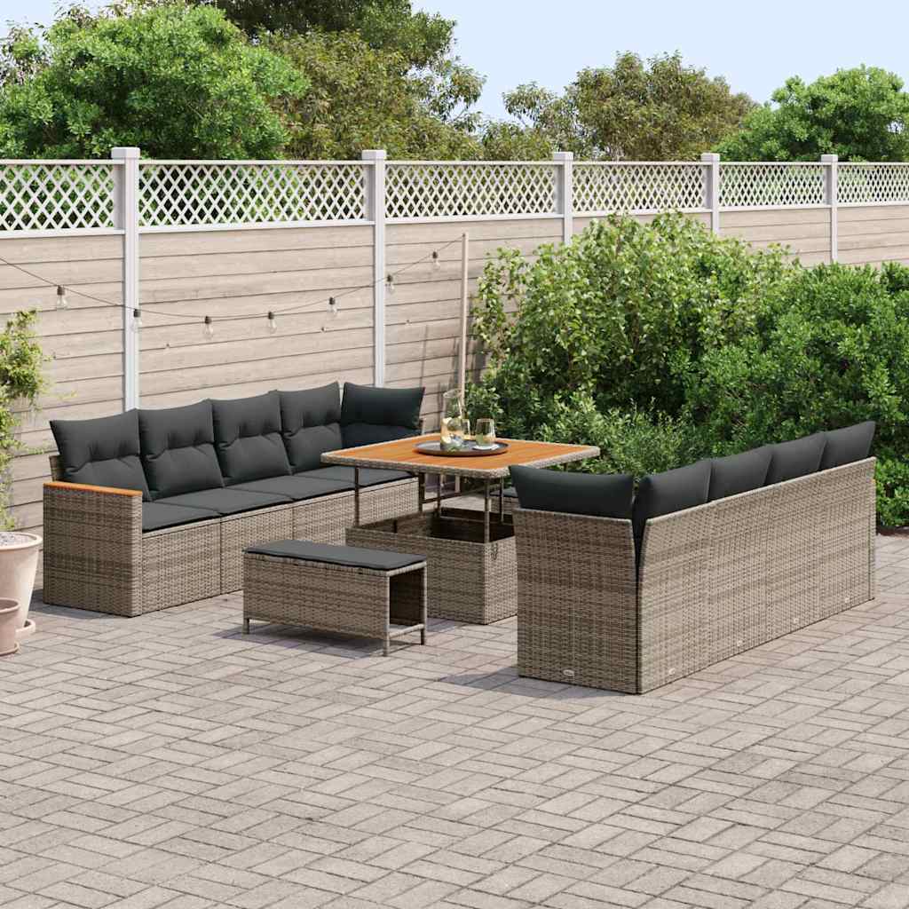 Tuinbankenset met kussen 12 pcs Grijs poly rattan is nu te koop bij PeponiXL, paradijselijk wonen!
