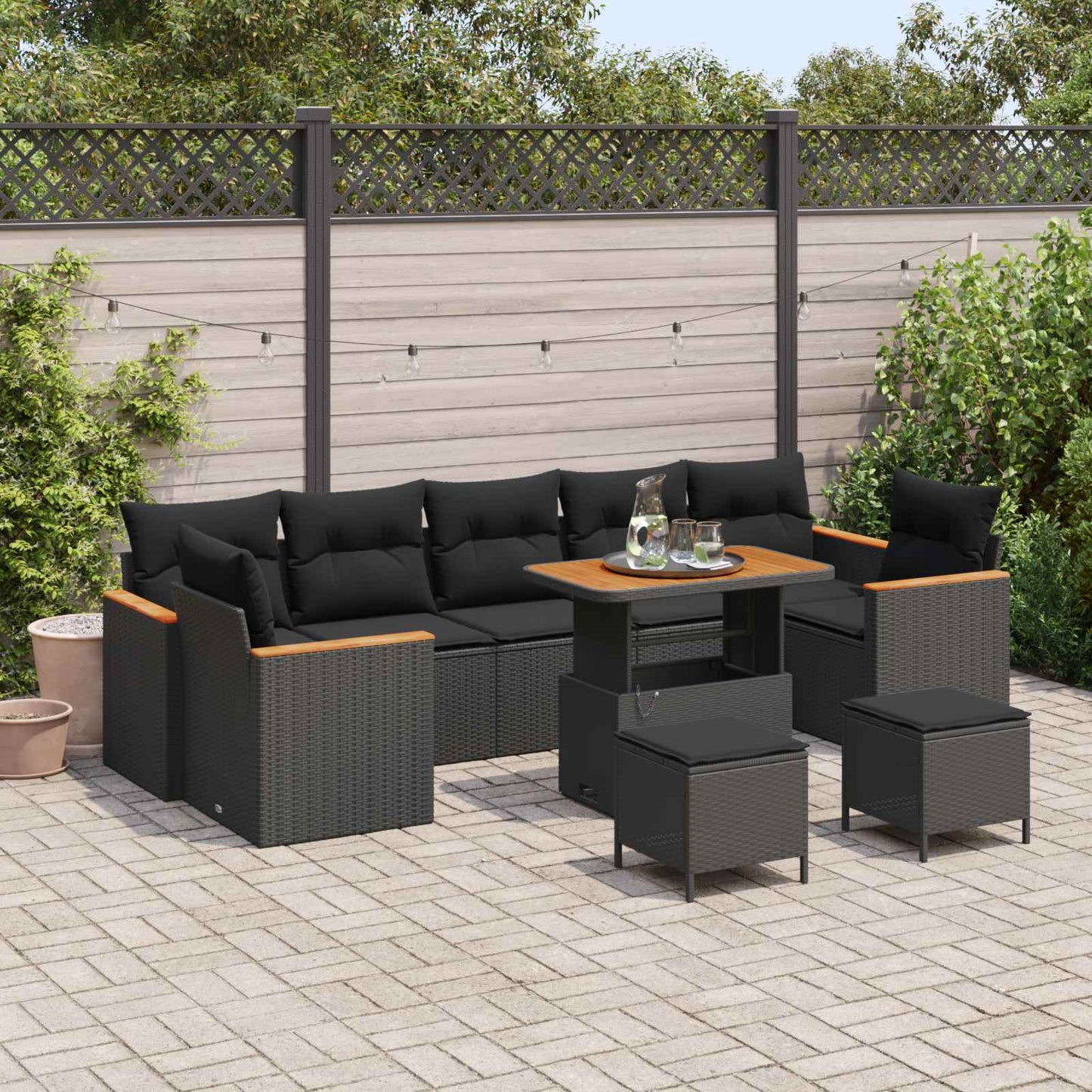 Tuin Sofa Set met kussen 10 pcs Zwart Poly riet is nu te koop bij PeponiXL, paradijselijk wonen!