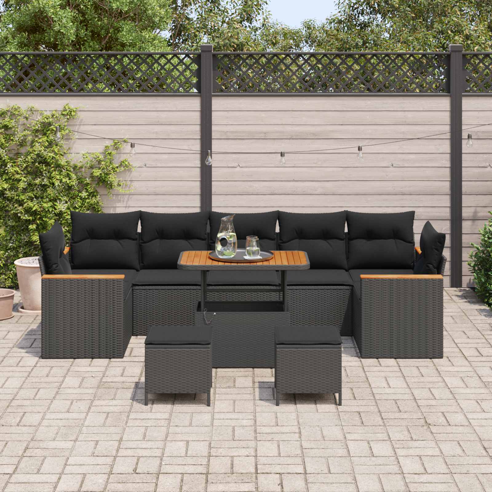 Tuin Sofa Set met kussen 10 pcs Zwart Poly riet is nu te koop bij PeponiXL, paradijselijk wonen!