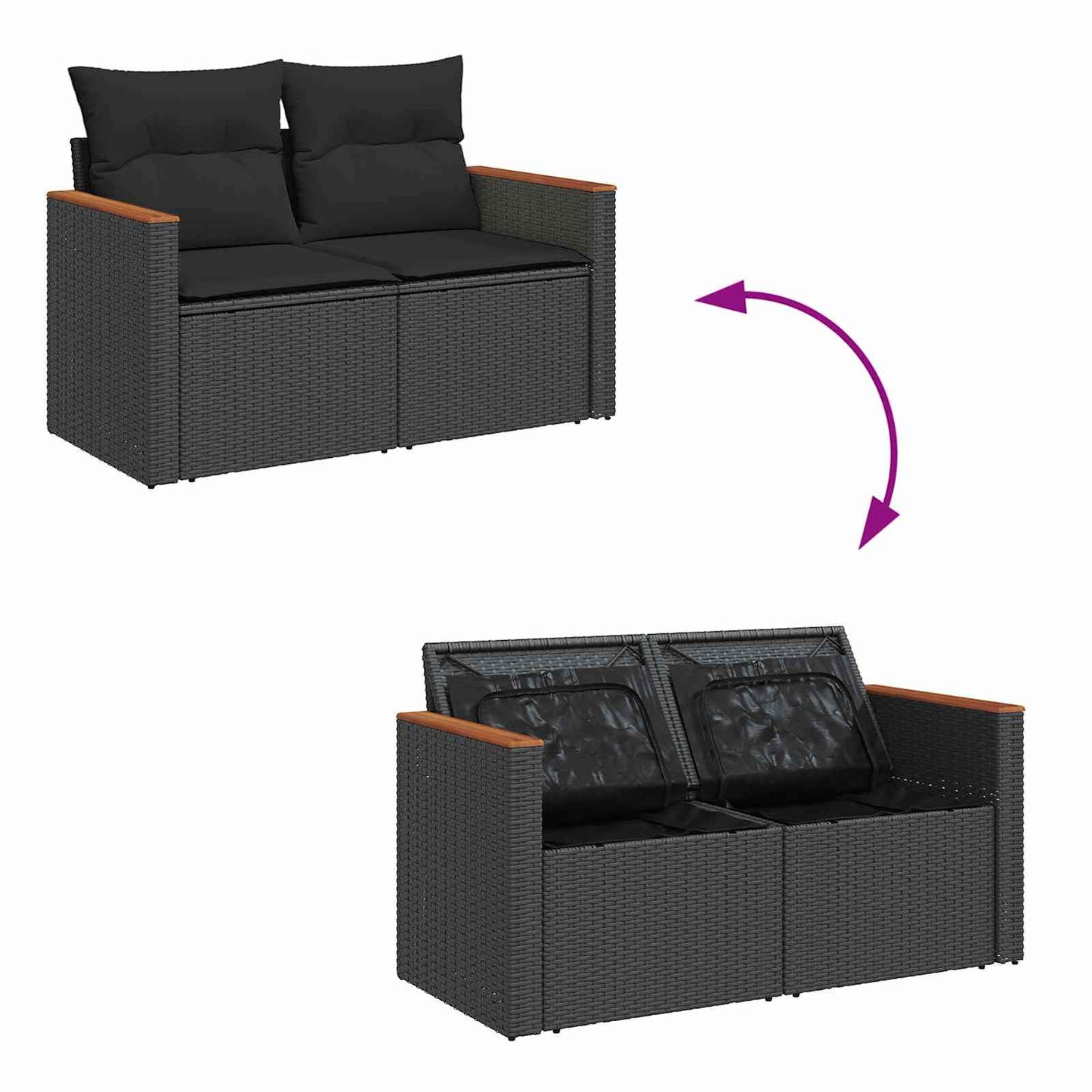 Tuin Sofa Set met kussen 10 pcs Zwart Poly riet is nu te koop bij PeponiXL, paradijselijk wonen!