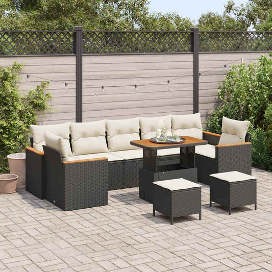 Tuin Sofa Set met kussen 10 pcs Zwart Poly riet is nu te koop bij PeponiXL, paradijselijk wonen!
