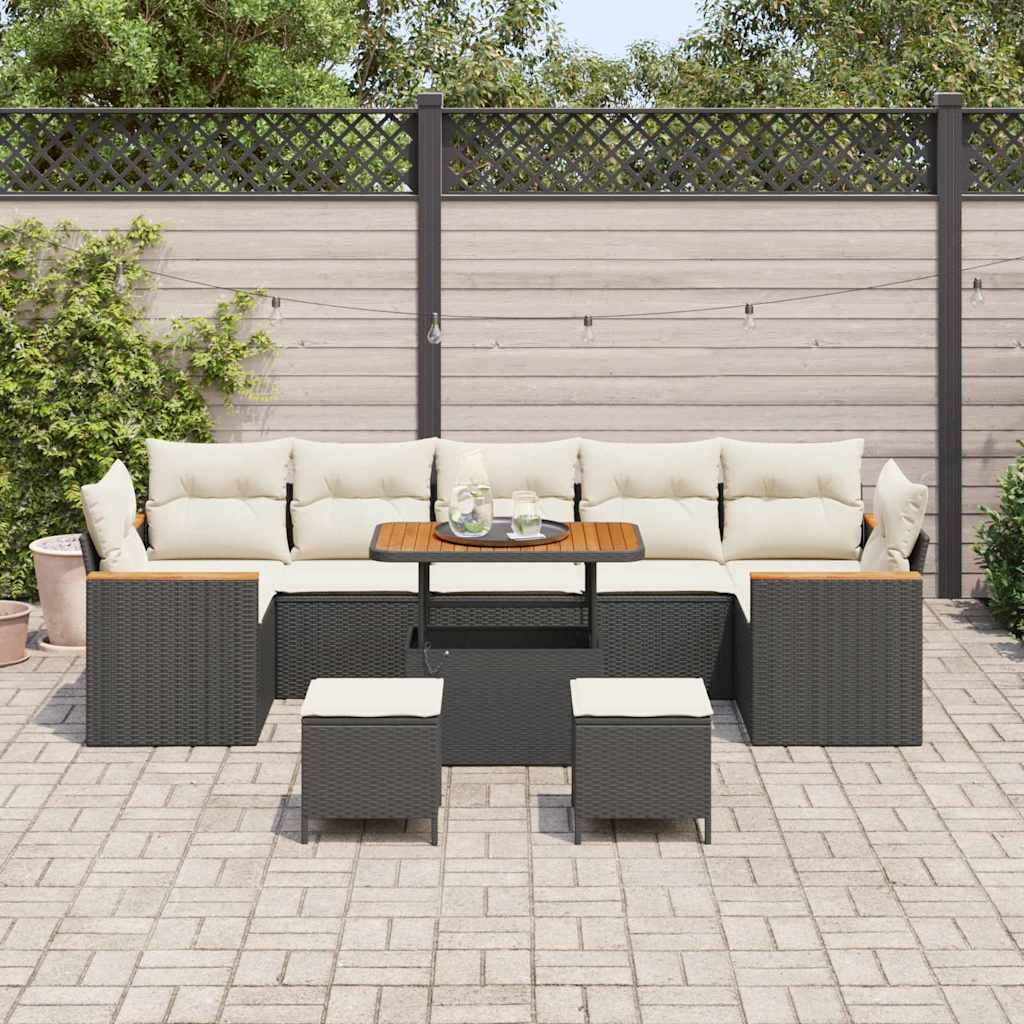 Tuin Sofa Set met kussen 10 pcs Zwart Poly riet is nu te koop bij PeponiXL, paradijselijk wonen!