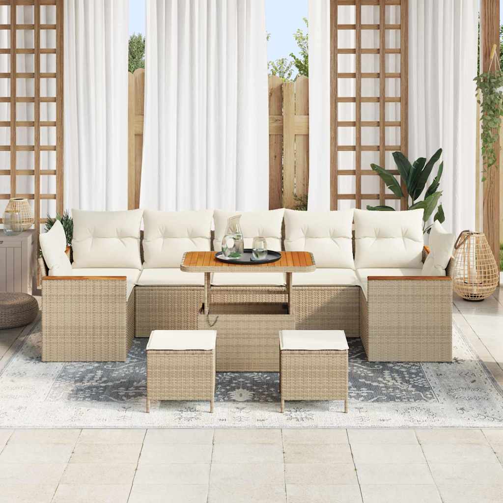 Tuin Sofa Set met kussen 10 pcs Beige Poly riet is nu te koop bij PeponiXL, paradijselijk wonen!