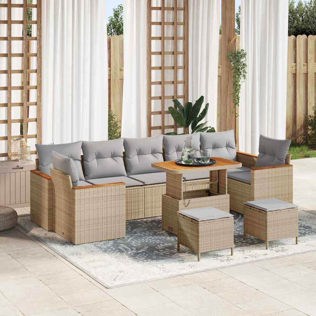 Tuin Sofa Set met kussen 10 pcs Beige Poly riet is nu te koop bij PeponiXL, paradijselijk wonen!