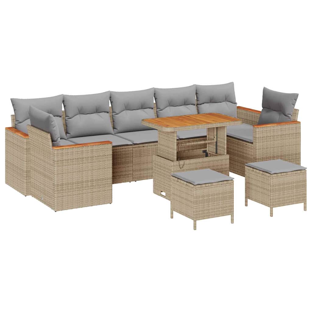 Tuin Sofa Set met kussen 10 pcs Beige Poly riet is nu te koop bij PeponiXL, paradijselijk wonen!