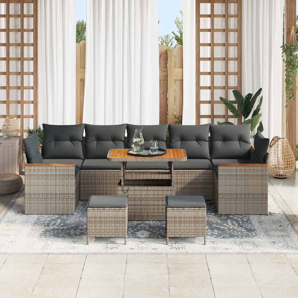 Tuin Sofa Set met kussen 10 pcs Grijs Poly riet is nu te koop bij PeponiXL, paradijselijk wonen!