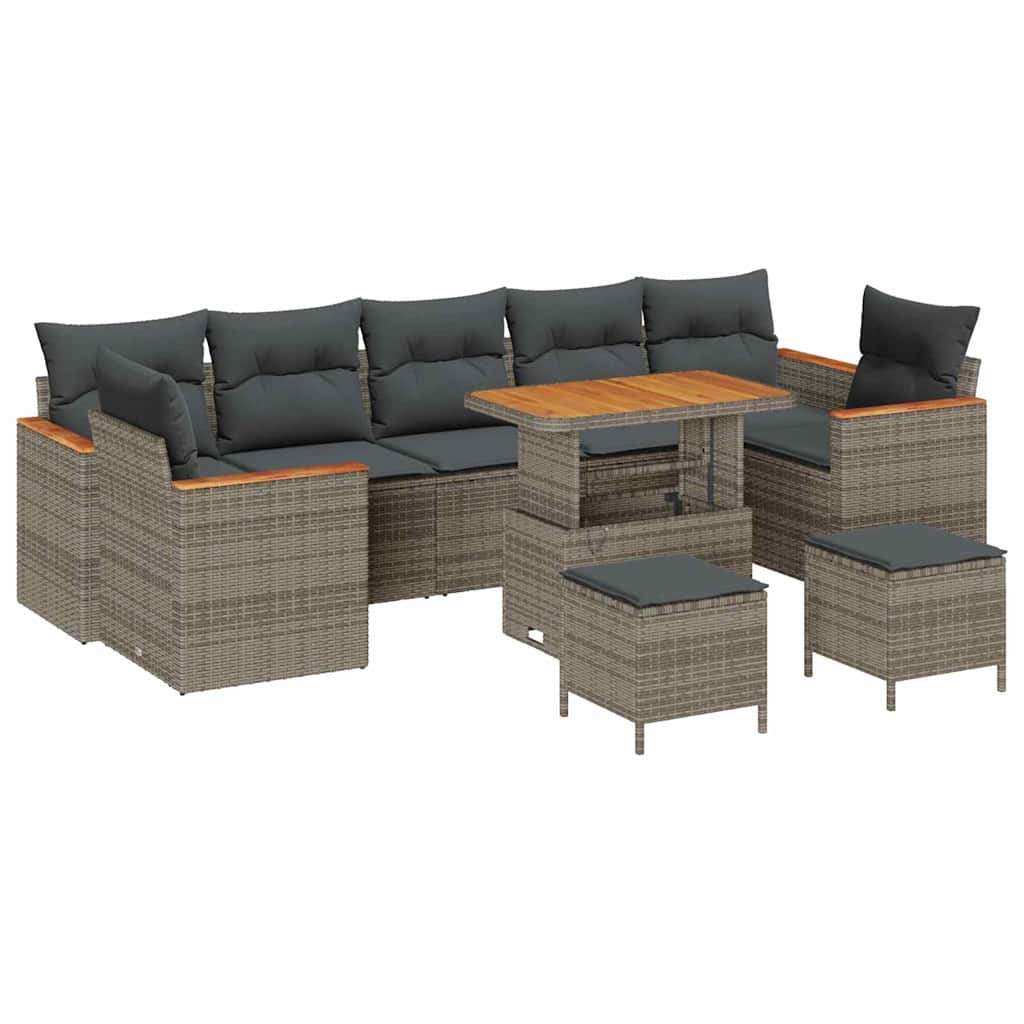 Tuin Sofa Set met kussen 10 pcs Grijs Poly riet is nu te koop bij PeponiXL, paradijselijk wonen!