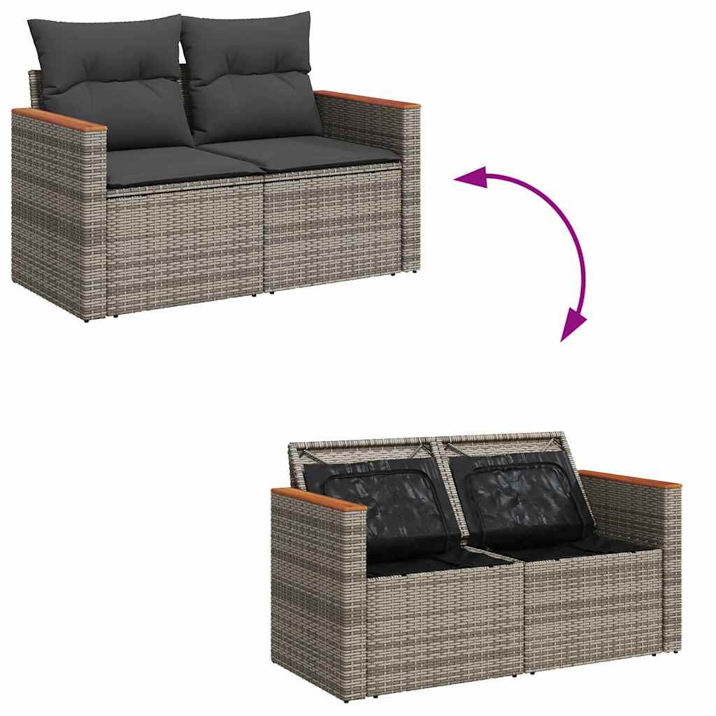 Tuin Sofa Set met kussen 10 pcs Grijs Poly riet is nu te koop bij PeponiXL, paradijselijk wonen!