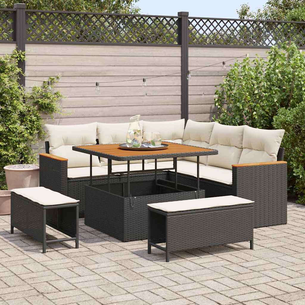 Tuin Sofa Set met kussen 8 pcs Zwart Poly riet is nu te koop bij PeponiXL, paradijselijk wonen!