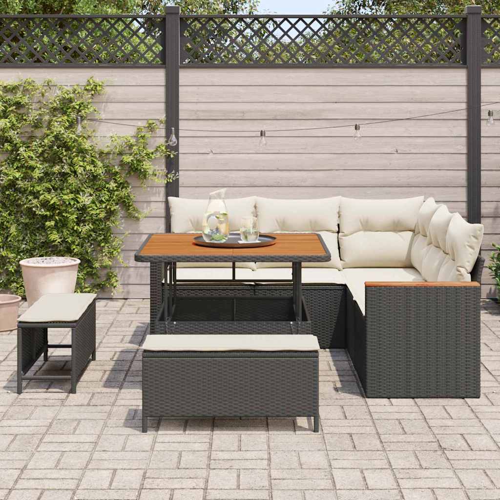 Tuin Sofa Set met kussen 8 pcs Zwart Poly riet is nu te koop bij PeponiXL, paradijselijk wonen!