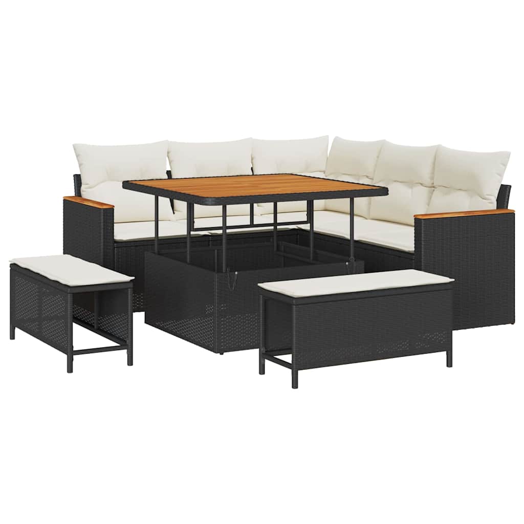 Tuin Sofa Set met kussen 8 pcs Zwart Poly riet is nu te koop bij PeponiXL, paradijselijk wonen!