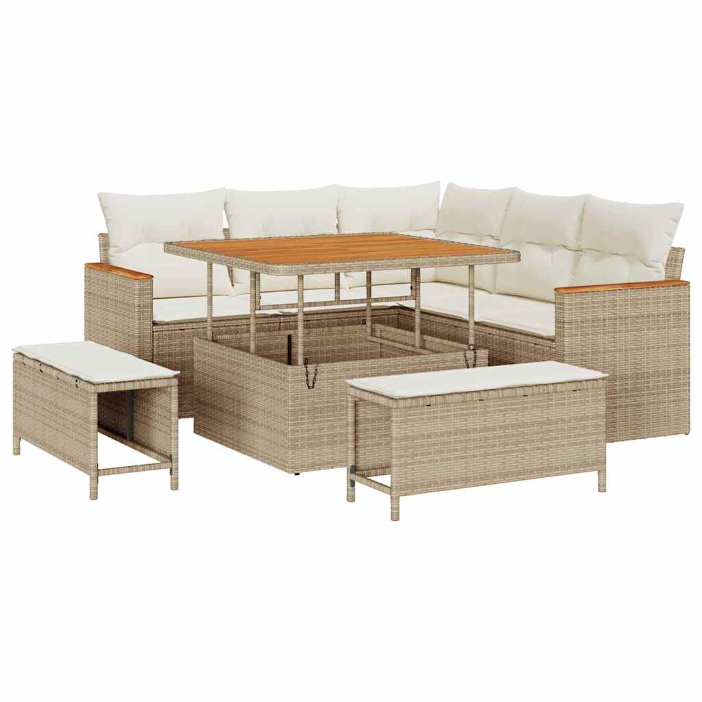 Tuin Sofa Set met kussen 8 pcs Beige Poly riet is nu te koop bij PeponiXL, paradijselijk wonen!