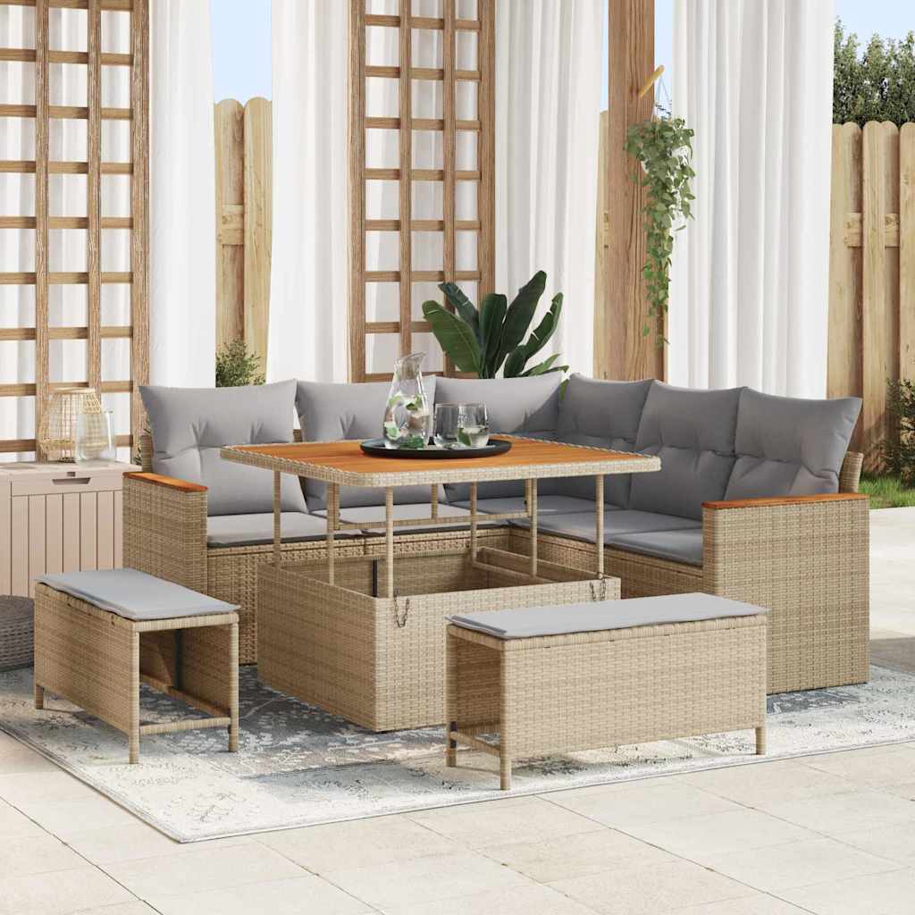 Tuin Sofa Set met kussen 8 pcs Beige Poly riet is nu te koop bij PeponiXL, paradijselijk wonen!