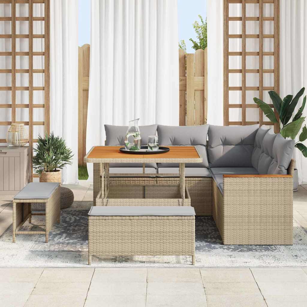 Tuin Sofa Set met kussen 8 pcs Beige Poly riet is nu te koop bij PeponiXL, paradijselijk wonen!