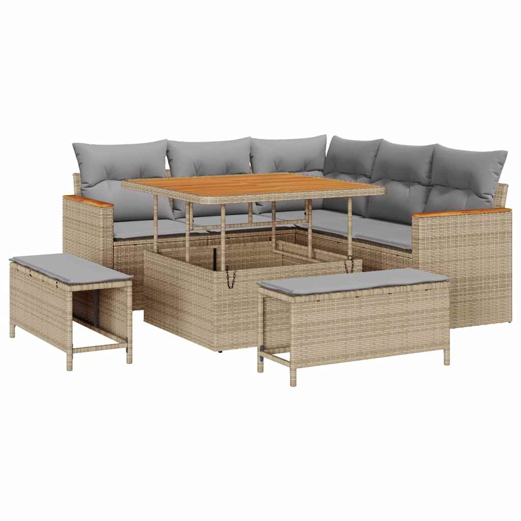 Tuin Sofa Set met kussen 8 pcs Beige Poly riet is nu te koop bij PeponiXL, paradijselijk wonen!