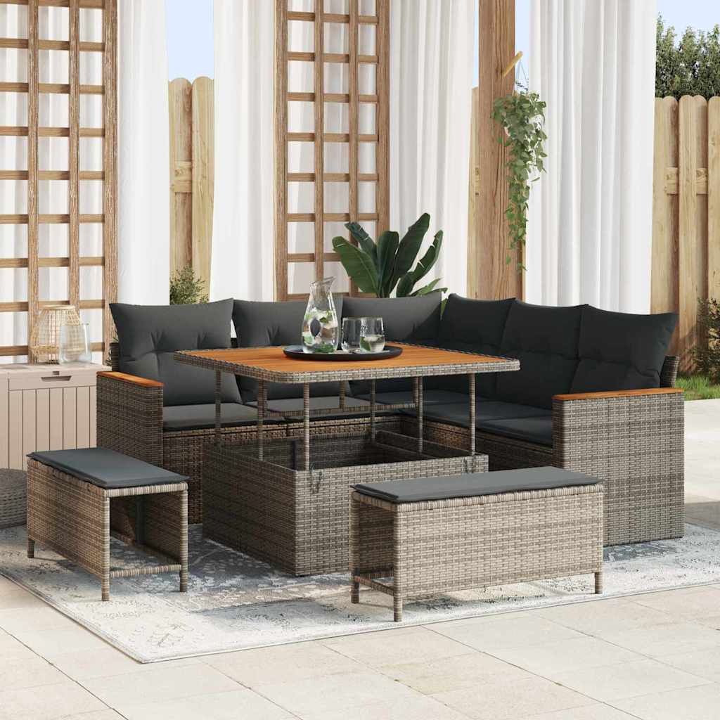 Tuin Sofa Set met kussen 8 pcs Grijs Poly riet is nu te koop bij PeponiXL, paradijselijk wonen!