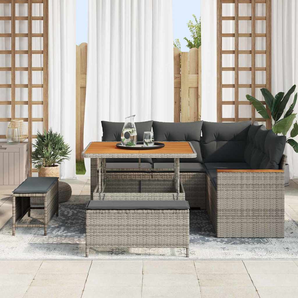 Tuin Sofa Set met kussen 8 pcs Grijs Poly riet is nu te koop bij PeponiXL, paradijselijk wonen!