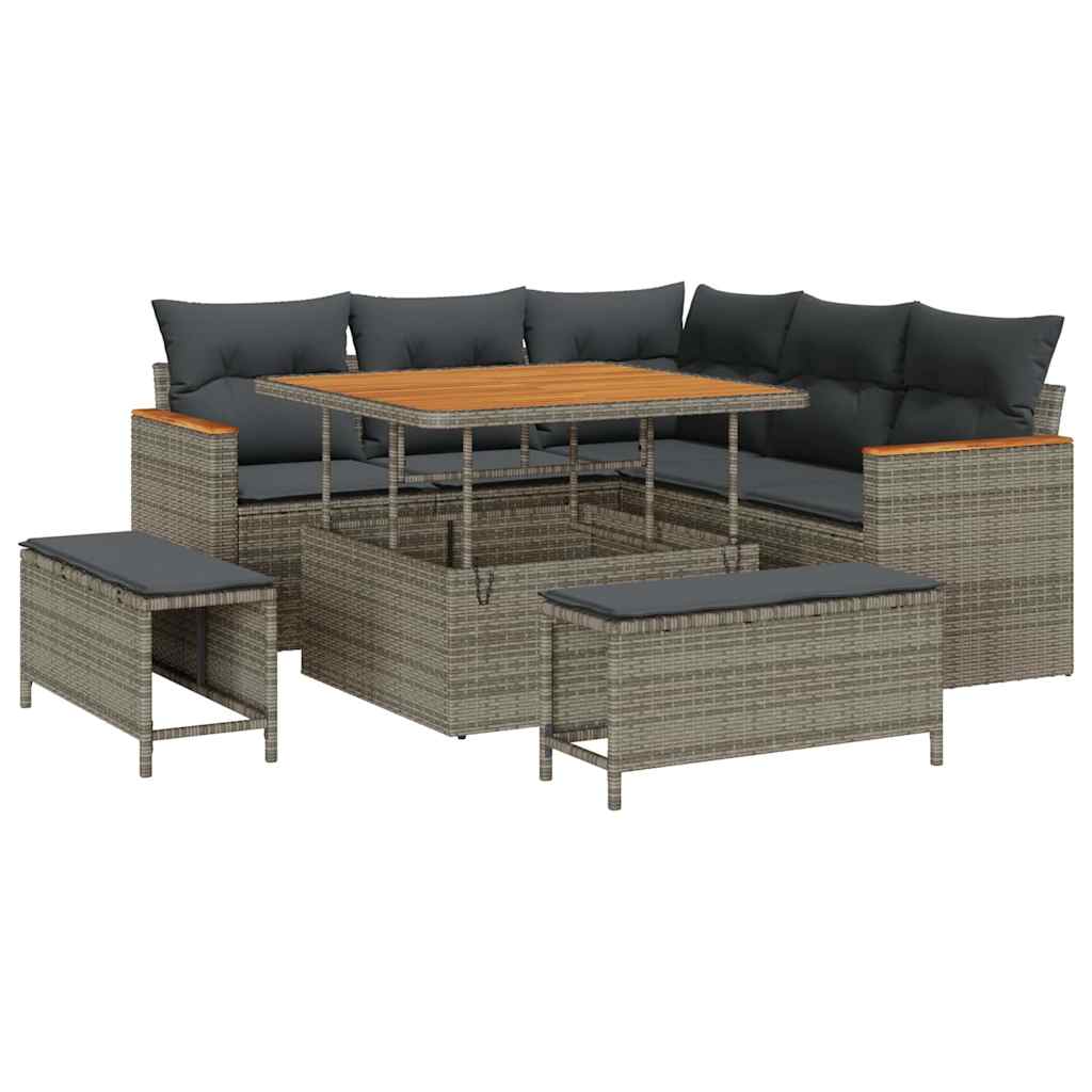 Tuin Sofa Set met kussen 8 pcs Grijs Poly riet is nu te koop bij PeponiXL, paradijselijk wonen!