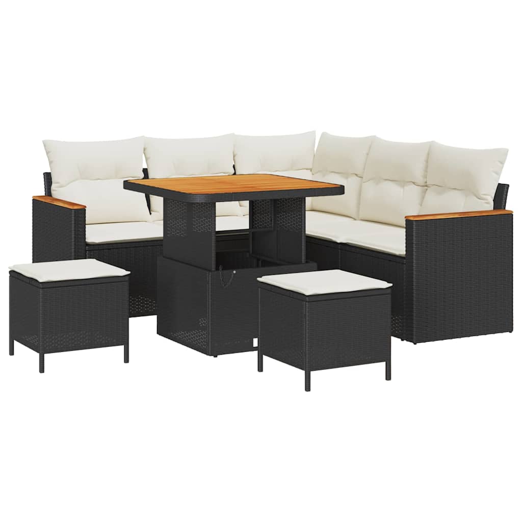 Tuin Sofa Set met kussen 8 pcs Zwart Poly riet is nu te koop bij PeponiXL, paradijselijk wonen!