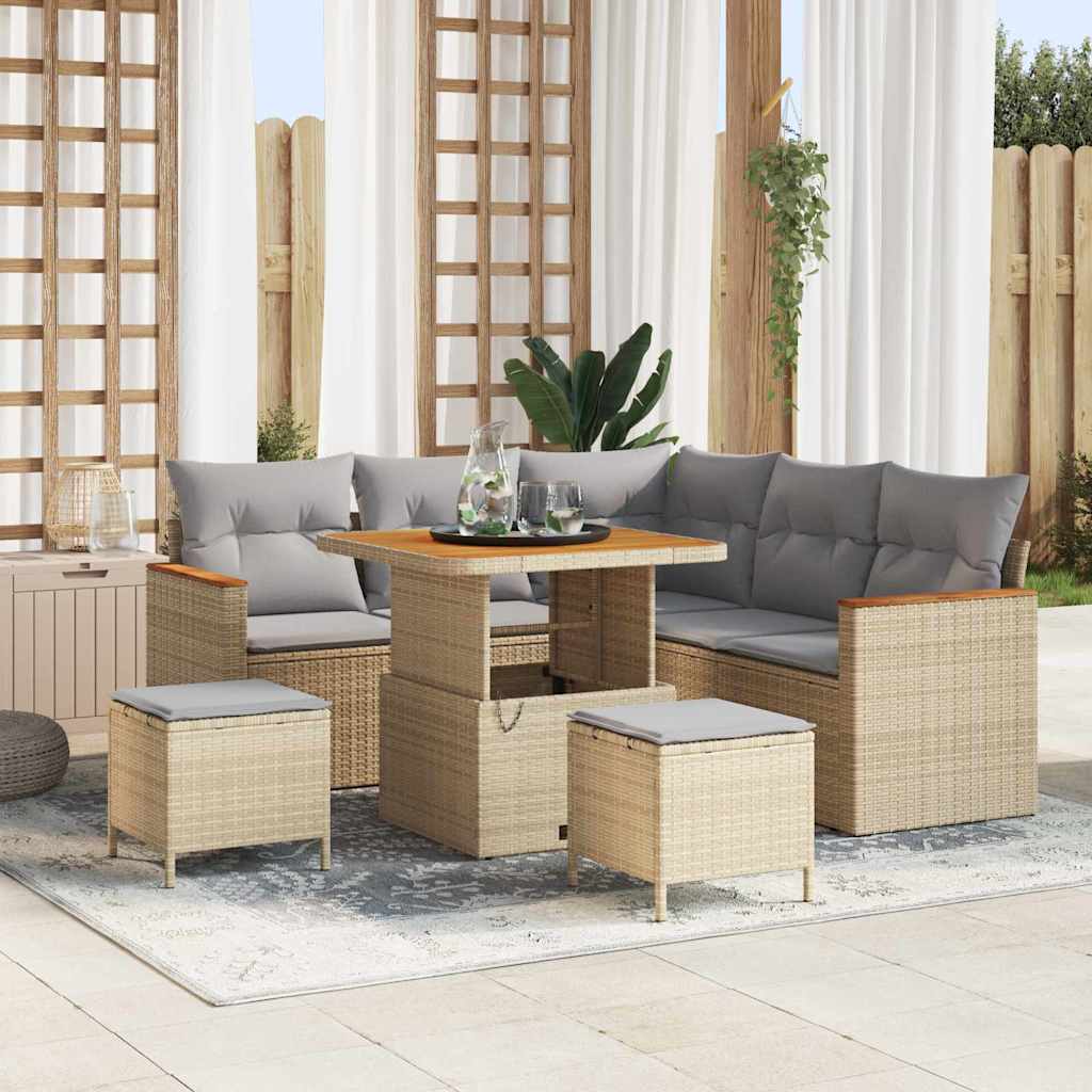 Tuin Sofa Set met kussen 8 pcs Beige Poly riet is nu te koop bij PeponiXL, paradijselijk wonen!