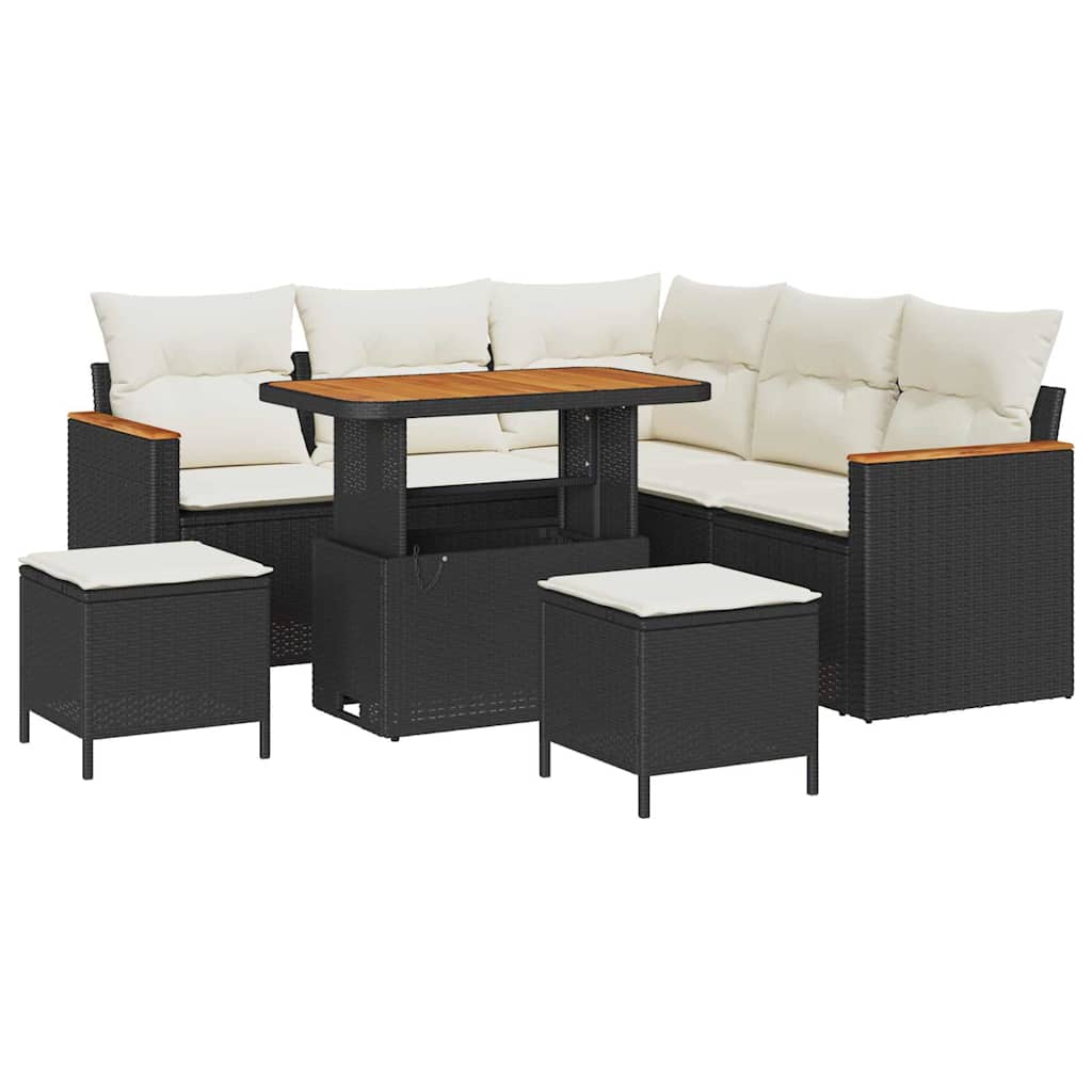 Tuin Sofa Set met kussen 8 pcs Zwart Poly riet is nu te koop bij PeponiXL, paradijselijk wonen!