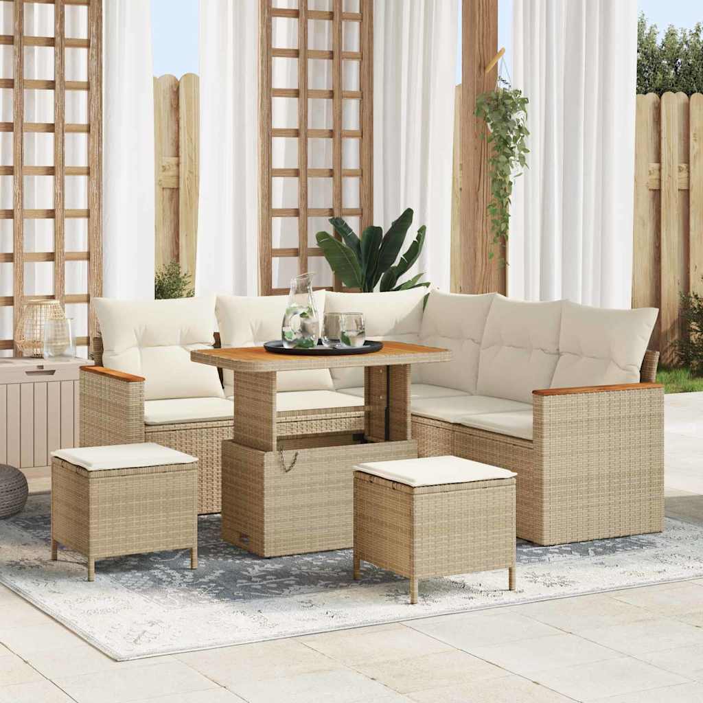 Tuin Sofa Set met kussen 8 pcs Beige Poly riet is nu te koop bij PeponiXL, paradijselijk wonen!