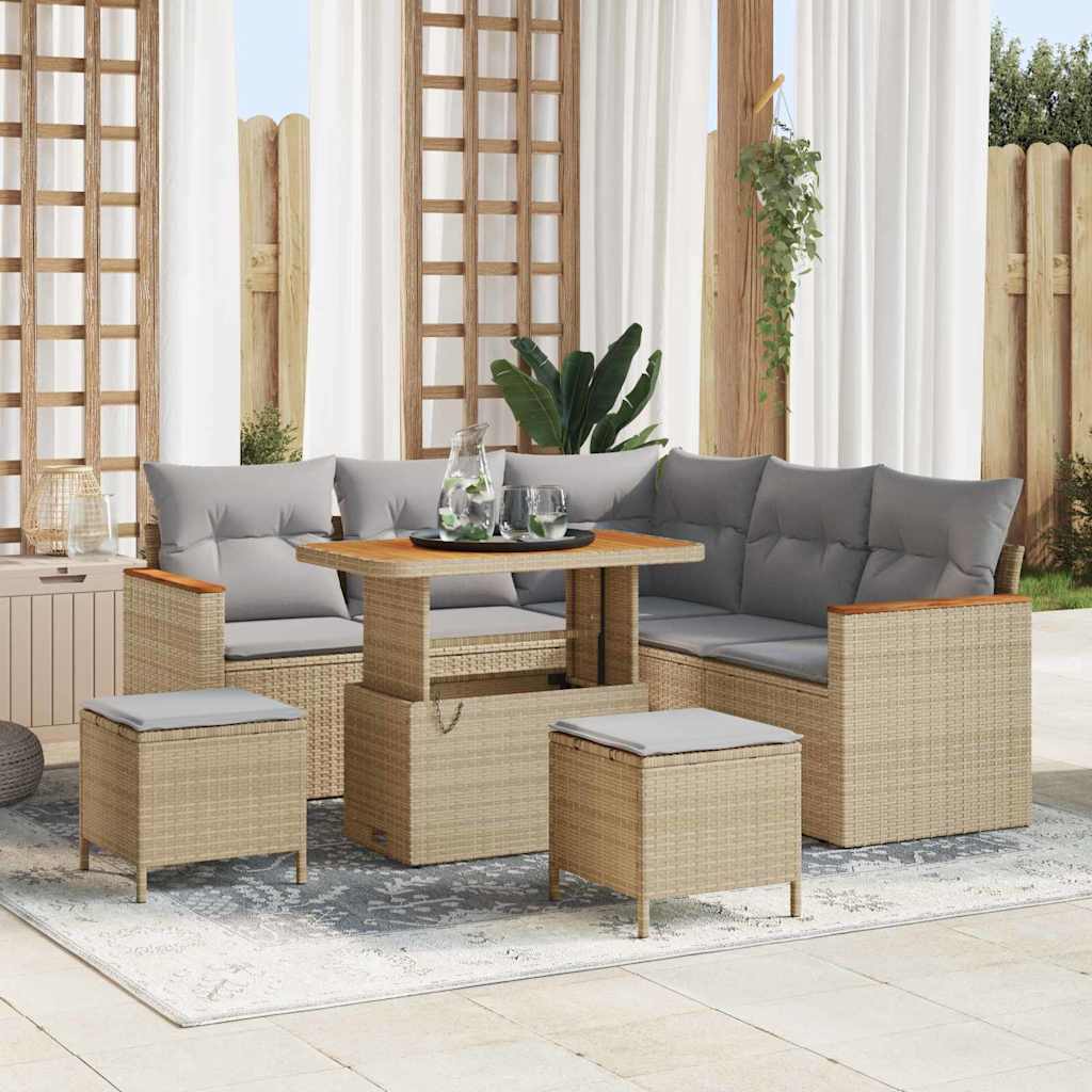 Tuin Sofa Set met kussen 8 pcs Beige Poly riet is nu te koop bij PeponiXL, paradijselijk wonen!