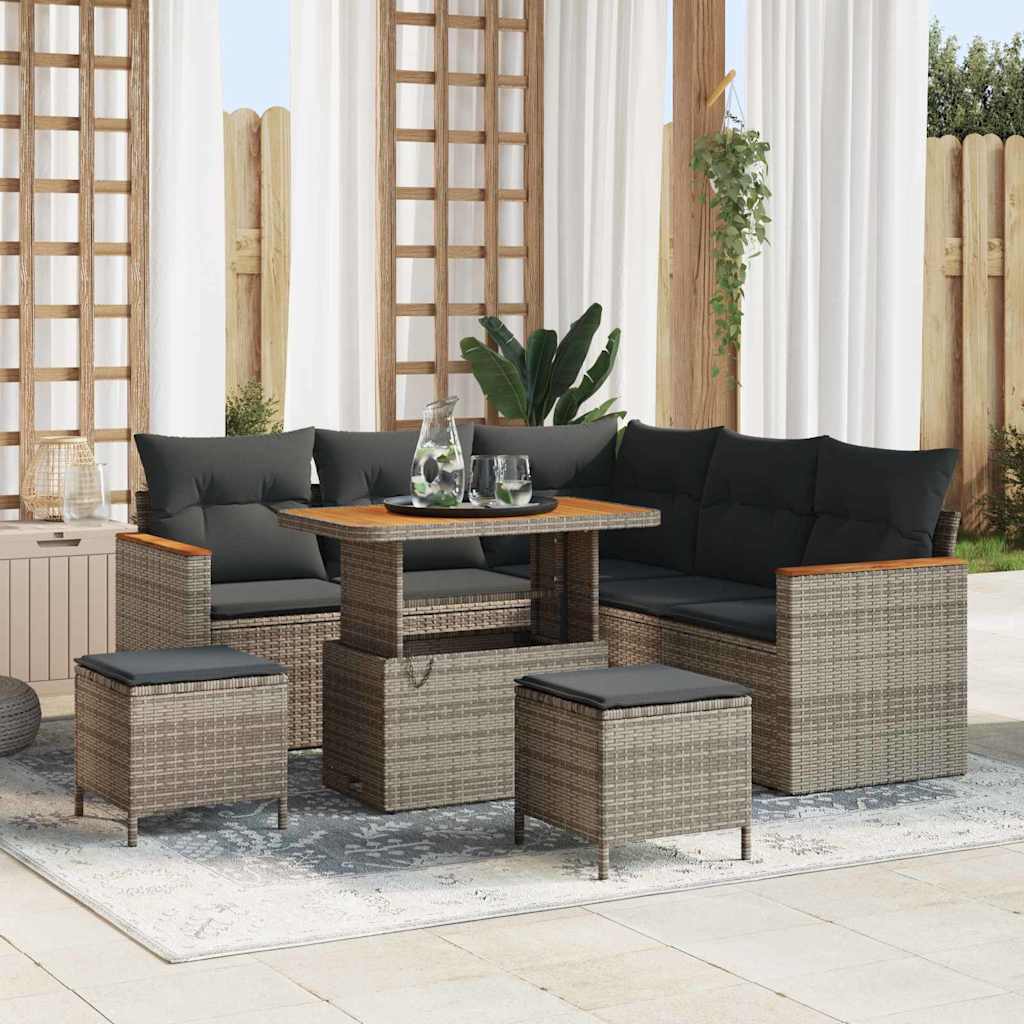 Tuin Sofa Set met kussen 8 pcs Grijs Poly riet is nu te koop bij PeponiXL, paradijselijk wonen!