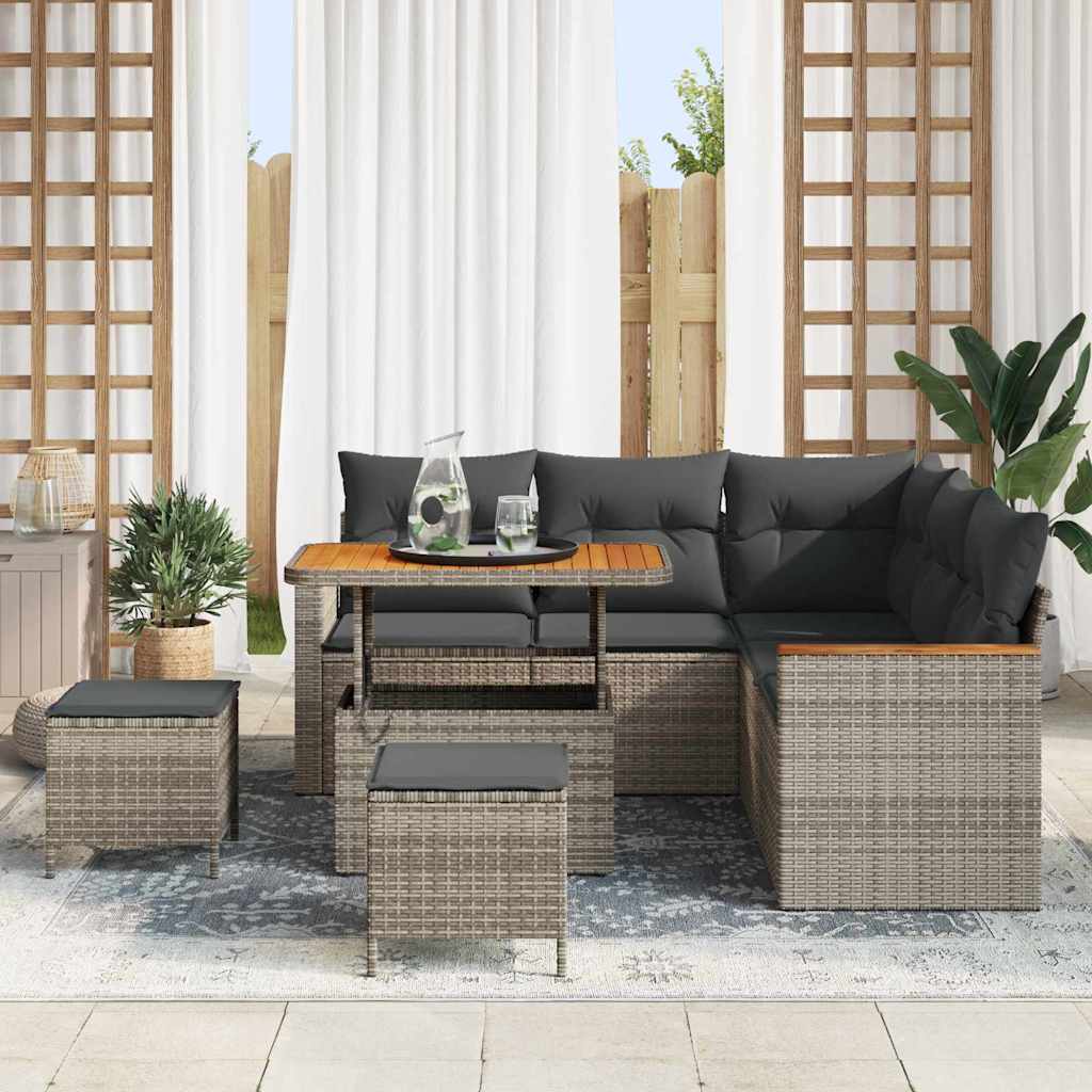 Tuin Sofa Set met kussen 8 pcs Grijs Poly riet is nu te koop bij PeponiXL, paradijselijk wonen!