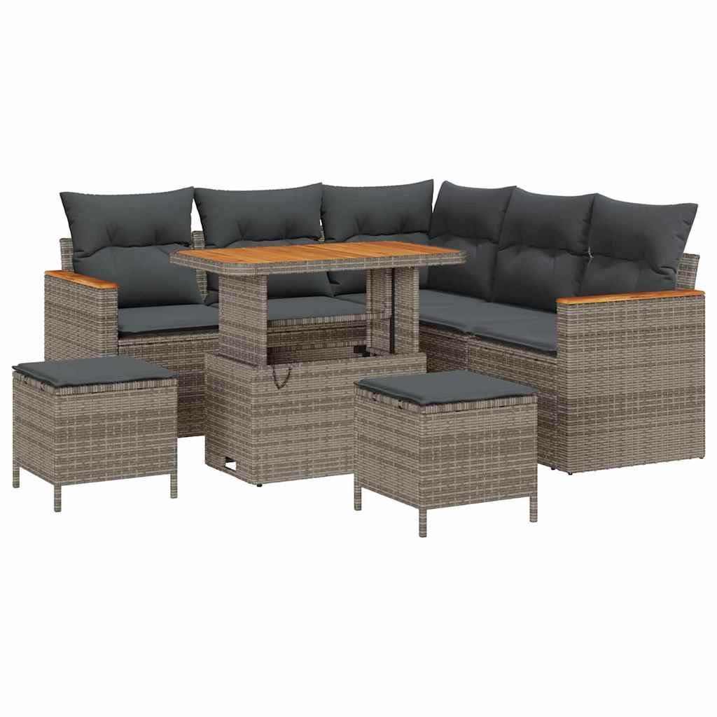 Tuin Sofa Set met kussen 8 pcs Grijs Poly riet is nu te koop bij PeponiXL, paradijselijk wonen!