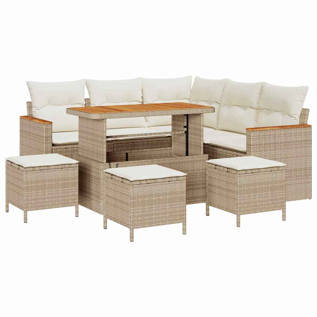 Tuin Sofa Set met kussen met opslag Beige Poly riet is nu te koop bij PeponiXL, paradijselijk wonen!