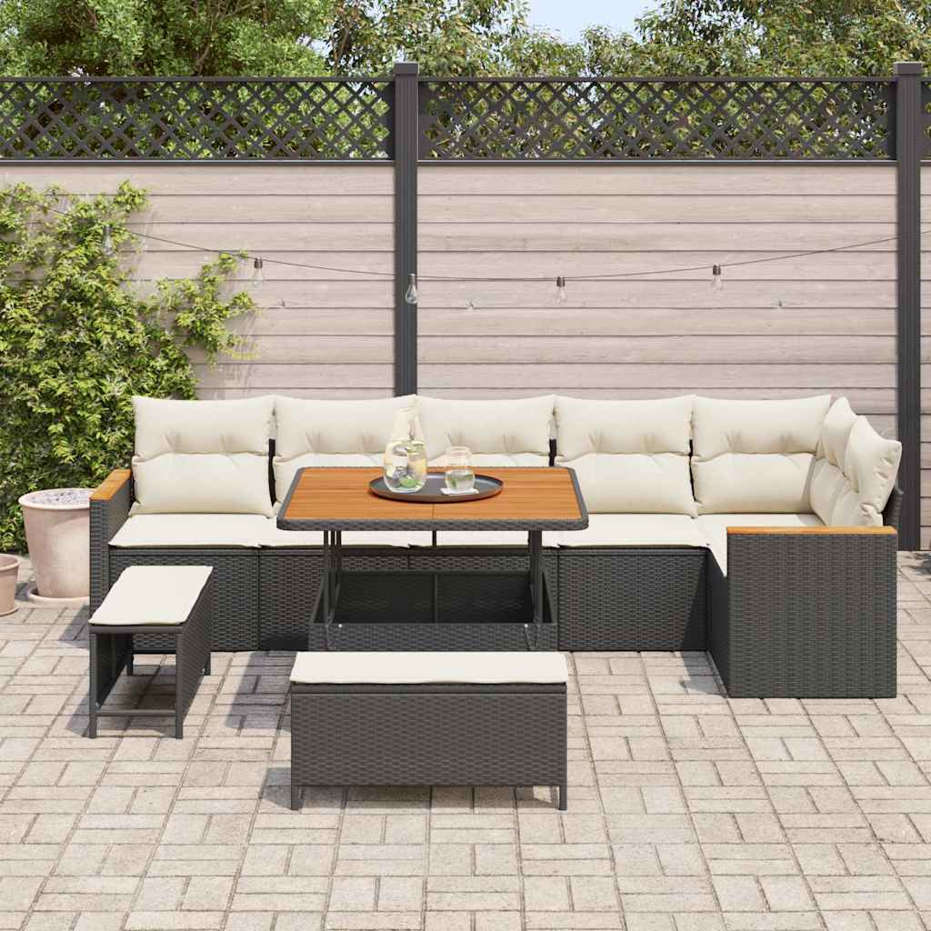 Tuin Sofa Set met kussen 9 pcs Zwart Poly riet is nu te koop bij PeponiXL, paradijselijk wonen!