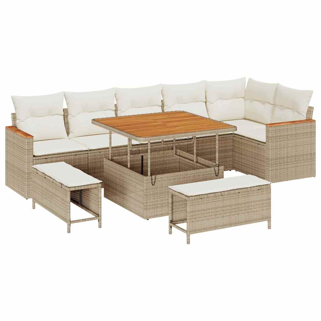 Tuin Sofa Set met kussen 9 pcs Beige Poly riet is nu te koop bij PeponiXL, paradijselijk wonen!
