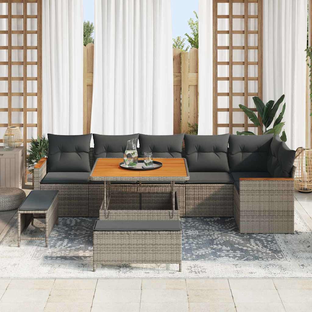 Tuin Sofa Set met kussen 9 pcs Grijs Poly riet is nu te koop bij PeponiXL, paradijselijk wonen!