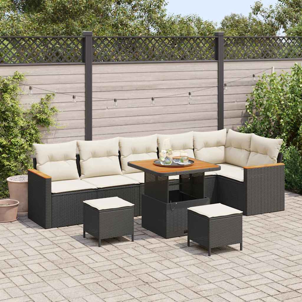 Tuin Sofa Set met kussen 9 pcs Zwart Poly riet is nu te koop bij PeponiXL, paradijselijk wonen!