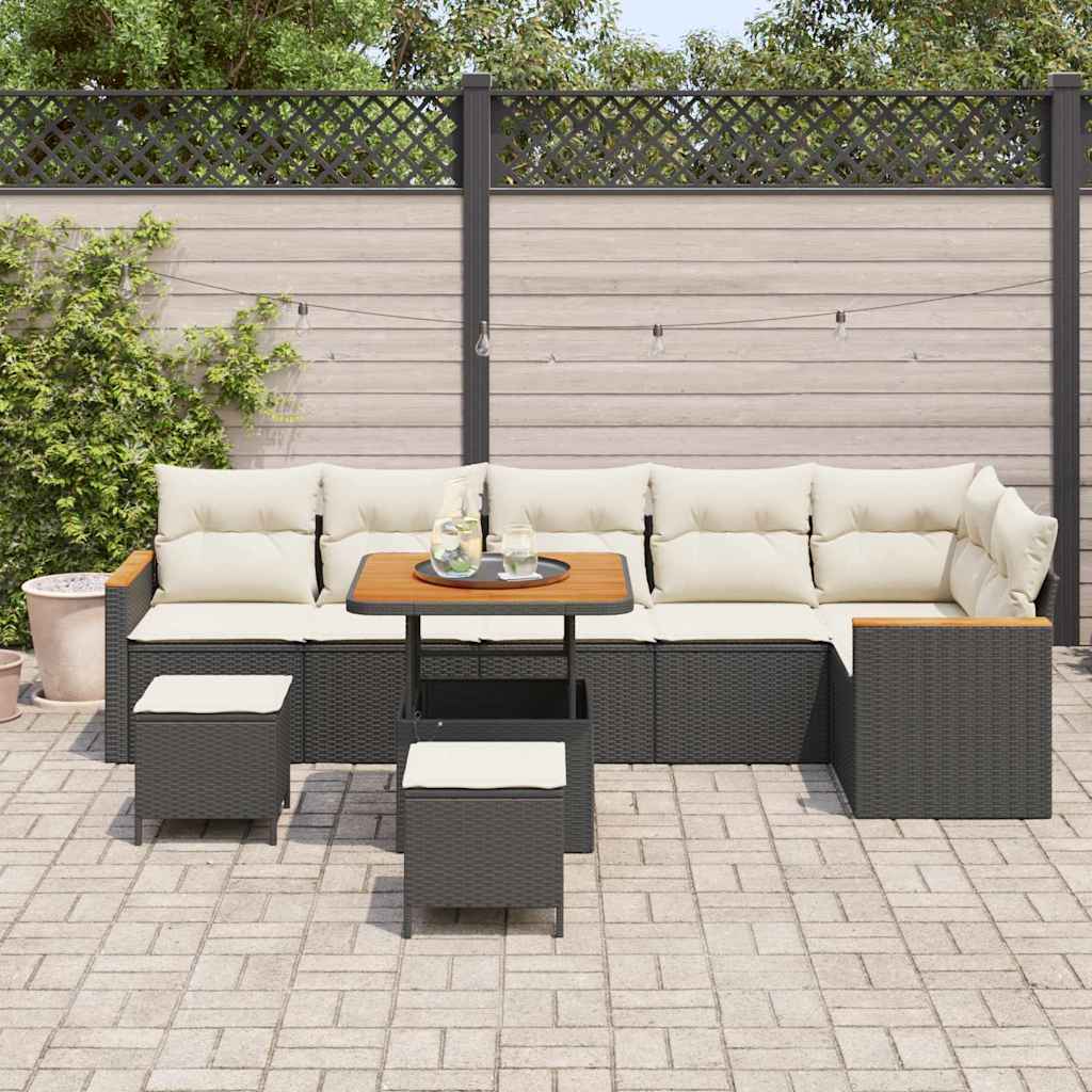 Tuin Sofa Set met kussen 9 pcs Zwart Poly riet is nu te koop bij PeponiXL, paradijselijk wonen!
