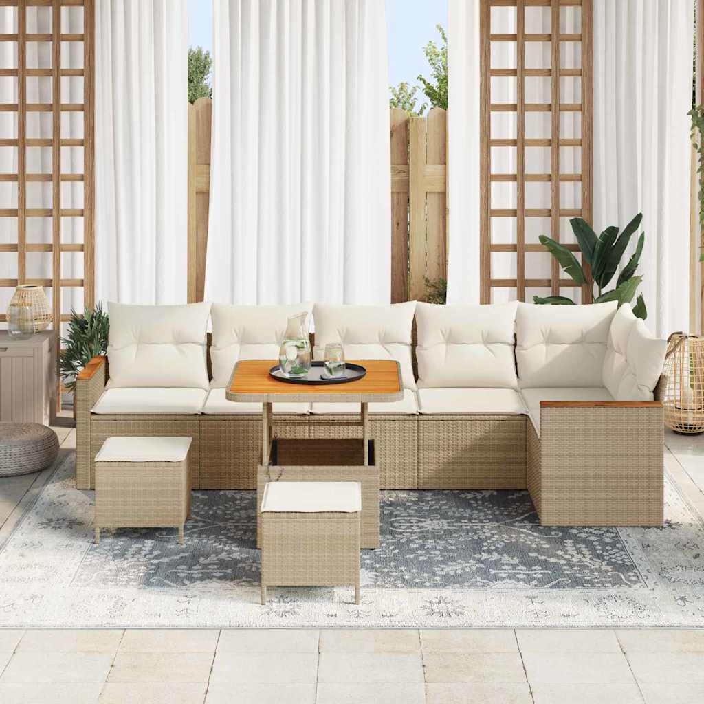 Tuin Sofa Set met kussen 9 pcs Beige Poly riet is nu te koop bij PeponiXL, paradijselijk wonen!