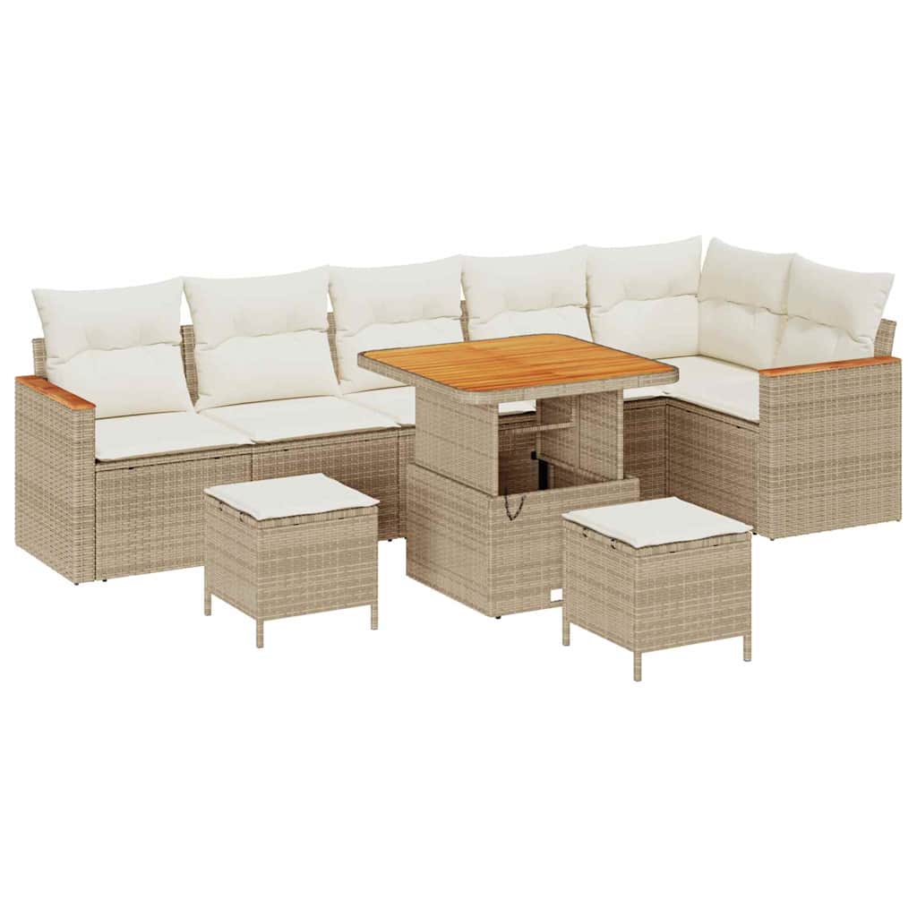 Tuin Sofa Set met kussen 9 pcs Beige Poly riet is nu te koop bij PeponiXL, paradijselijk wonen!