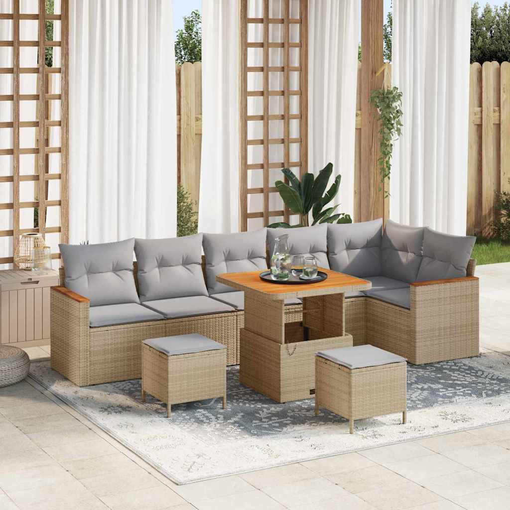 Tuin Sofa Set met kussen 9 pcs Beige Poly riet is nu te koop bij PeponiXL, paradijselijk wonen!