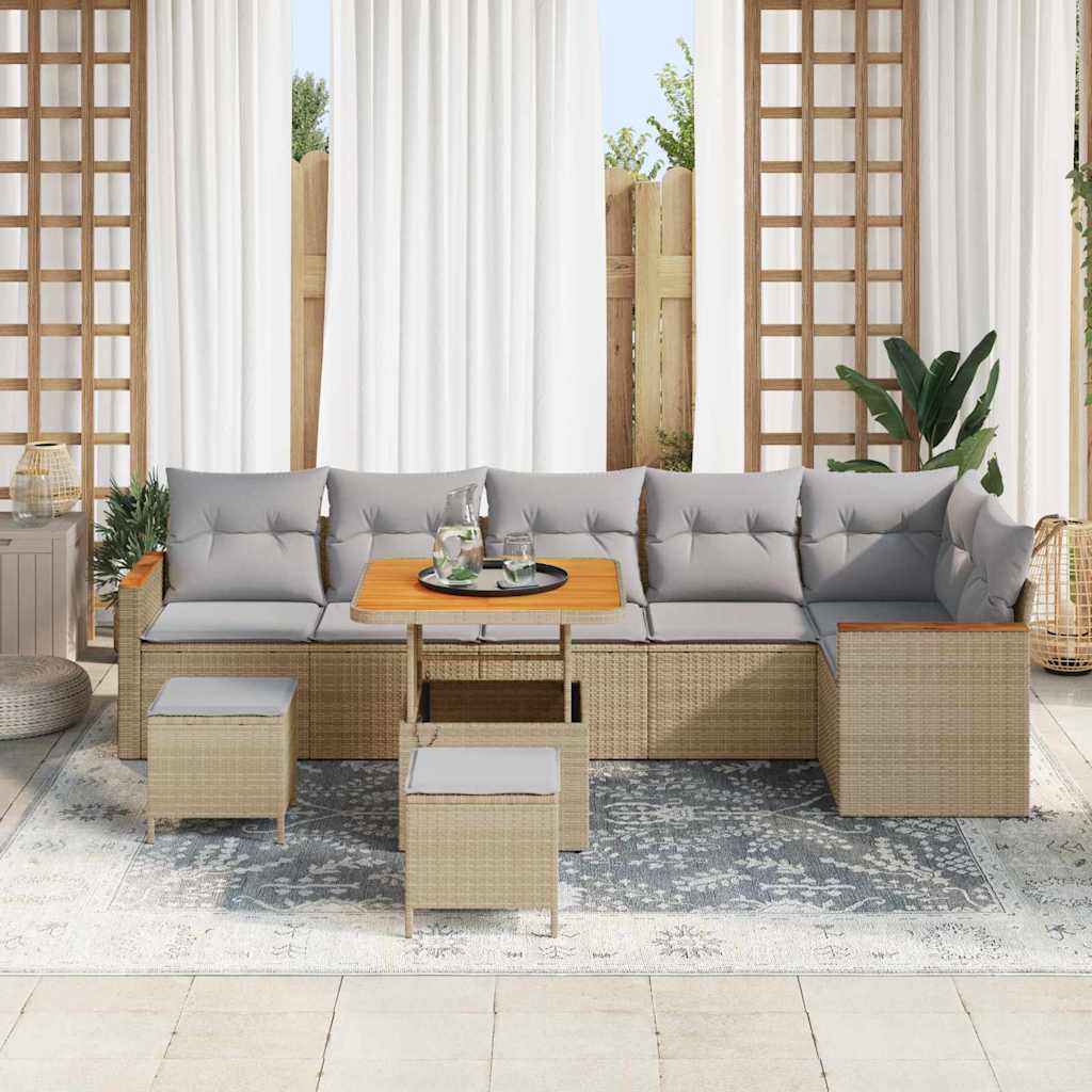 Tuin Sofa Set met kussen 9 pcs Beige Poly riet is nu te koop bij PeponiXL, paradijselijk wonen!
