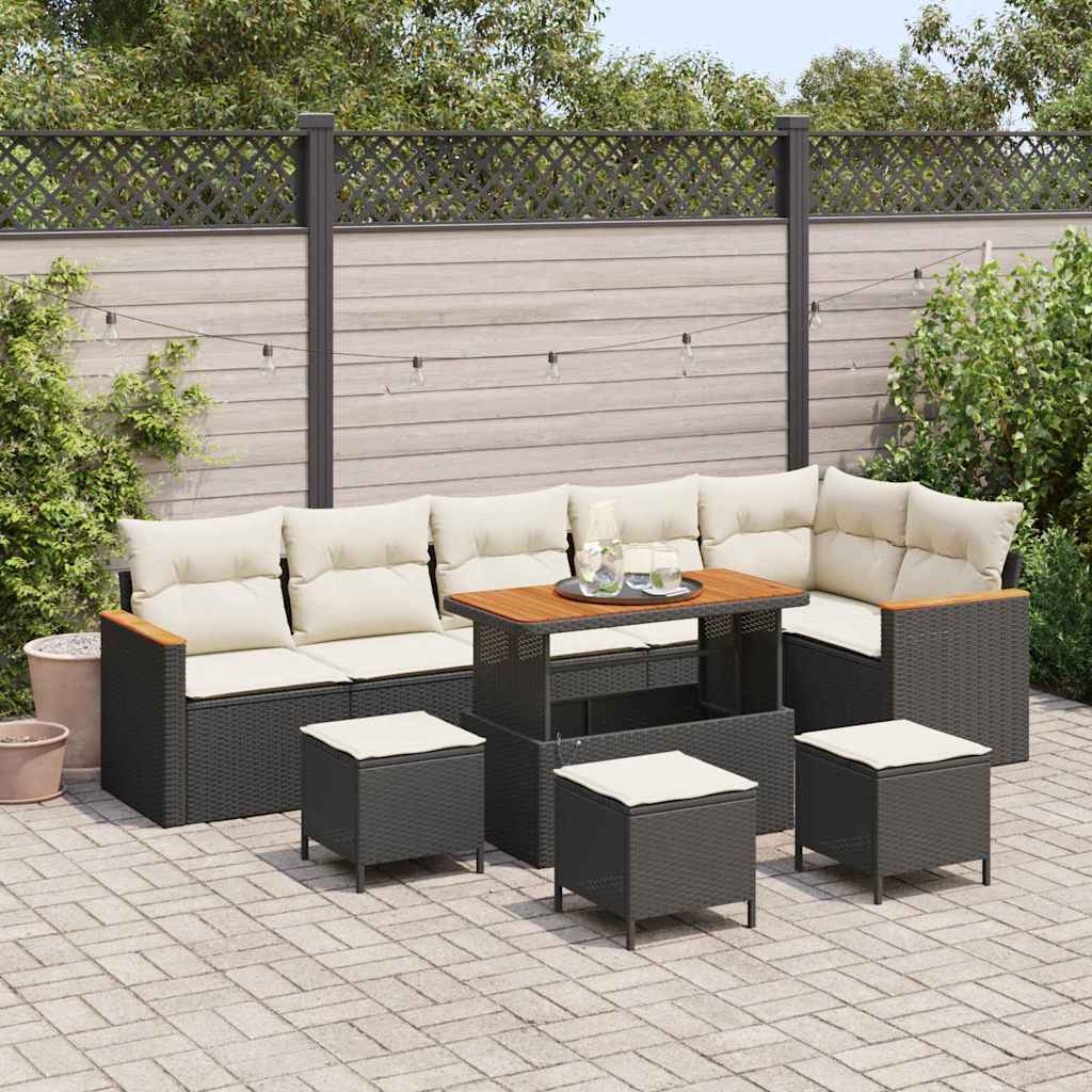 Tuin Sofa Set met kussen 10 pcs Zwart Poly riet is nu te koop bij PeponiXL, paradijselijk wonen!