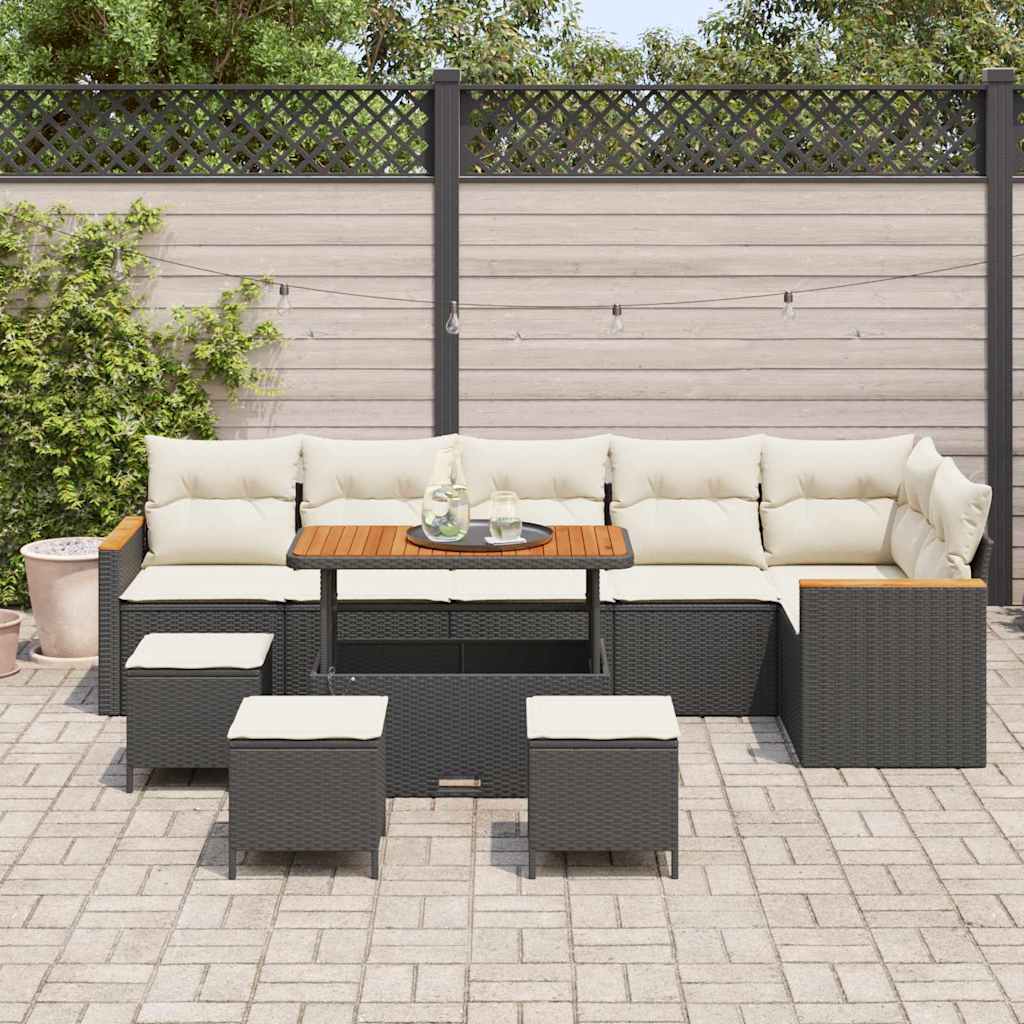Tuin Sofa Set met kussen 10 pcs Zwart Poly riet is nu te koop bij PeponiXL, paradijselijk wonen!