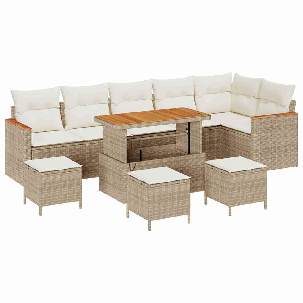 Tuin Sofa Set met kussen 10 pcs Beige Poly riet is nu te koop bij PeponiXL, paradijselijk wonen!