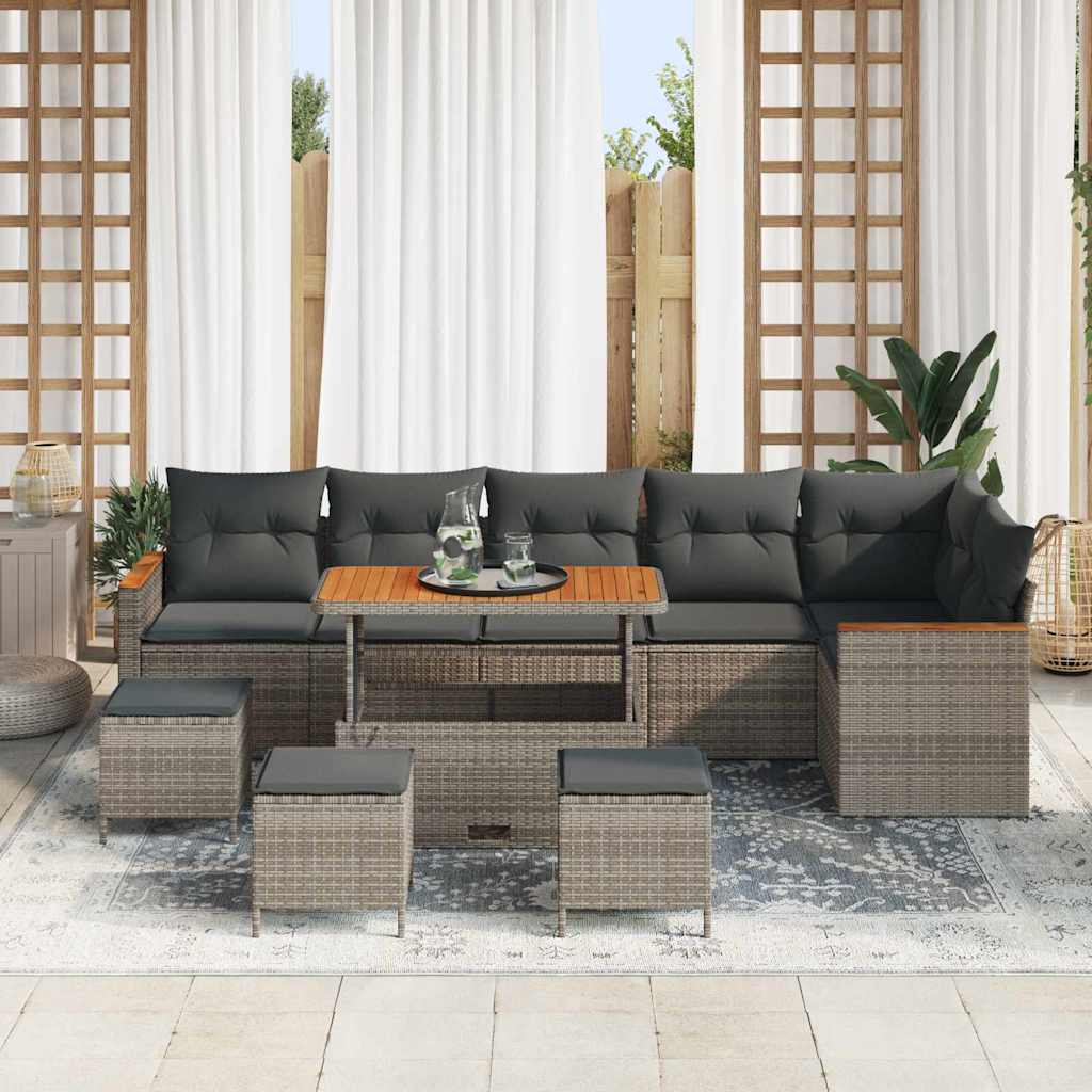 Tuin Sofa Set met kussen 10 pcs Grijs Poly riet is nu te koop bij PeponiXL, paradijselijk wonen!